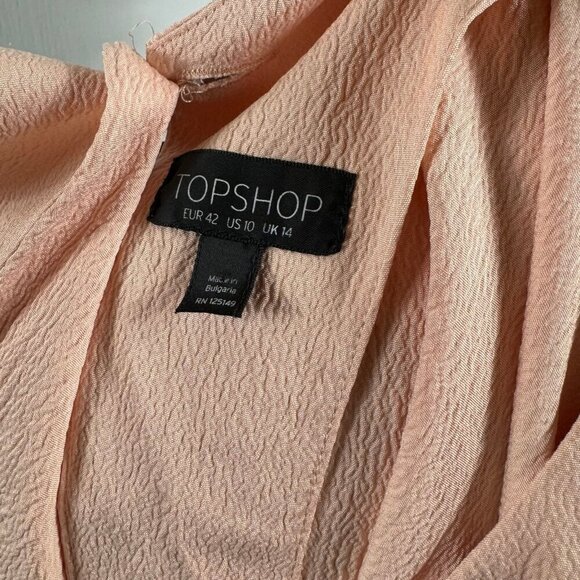 Topshop blush pink open back bell sleeve top with button - Picture 6 of 7